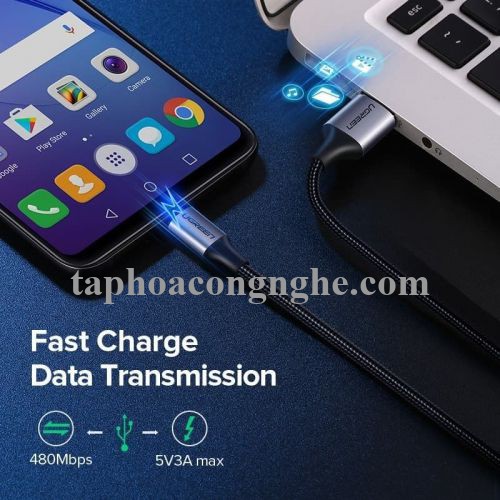 Ugreen 60145 0.5M màu Đen Cáp sạc truyền dữ liệu USB 2.0 sang MICRO USB vỏ dây bọc lưới US290 30060145